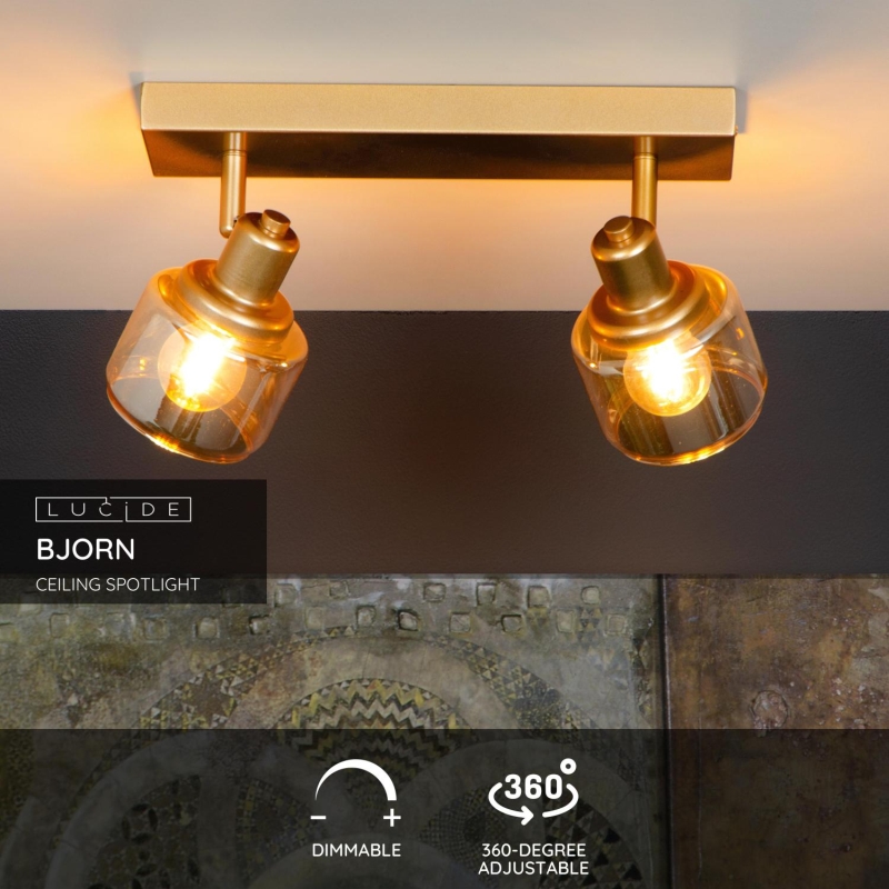 Lucide BJORN - Stropné bodové svietidlo - 2xE14 - Matt Gold / Mosadz